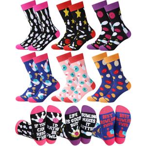 Patelai 6 Pairs Funny Bowling Socks Gifts for Women Novelty Bowling Accessories Christmas Gifts for Bowlers Women Female