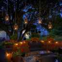 Solar Lanterns Outdoor Waterproof, Rust Iron Cage Candle Holder with Flickering Solar Powered Tea Lights, Hanging Solar Lights for Outside Tree Backyard Patio Garden Fence Decoration-4Pack