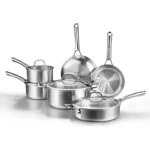 Chefmate Stainless Steel Cookware Set,Tir-Ply Pots and Pans Set,10 Pcs Stainless Steel Induction Kitchen Cookware Sets,PFOA Free, Frying Pans,Saucepans,Saute Pan & Stock Pot,Compatible with All Cooktops