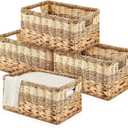 Suzile 4 Pcs Wicker Storage Basket Water Hyacinth Seagrass Woven Baskets for Organizing Square Wicker Storage Cubes with Handles Natural Organizer Baskets Pack for Shelves Bedroom, 12 x 8 x 6.3 Inch (Medium)