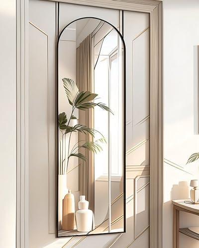 BEVERDY Full Length Mirror Over The Door, 14"x 48" Arched Vertical Wall Mirror for Full Body, Hanging Door Mirror, Black
