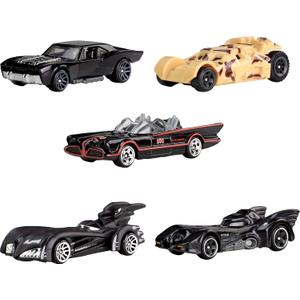 Hot Wheels 1:64 Scale Die-Cast Toy Cars, Set of 5 Batman 85th Anniversary Vehicles Featuring 5 Different Batmobile Replicas in Commemorative Packaging