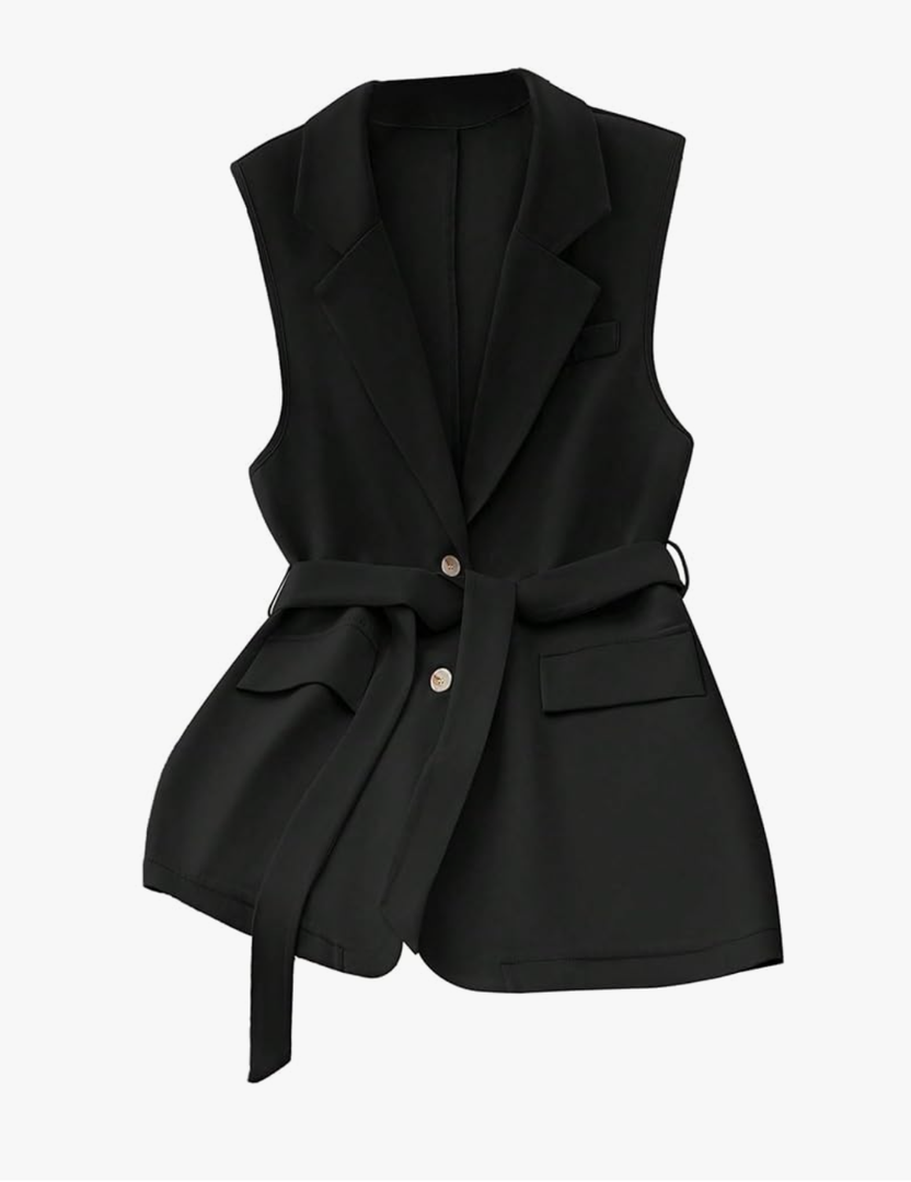 Floerns Women's Elegant Sleeveless Vest Blazer Button Lapel Collar Work Jacket Coat Size, XL
