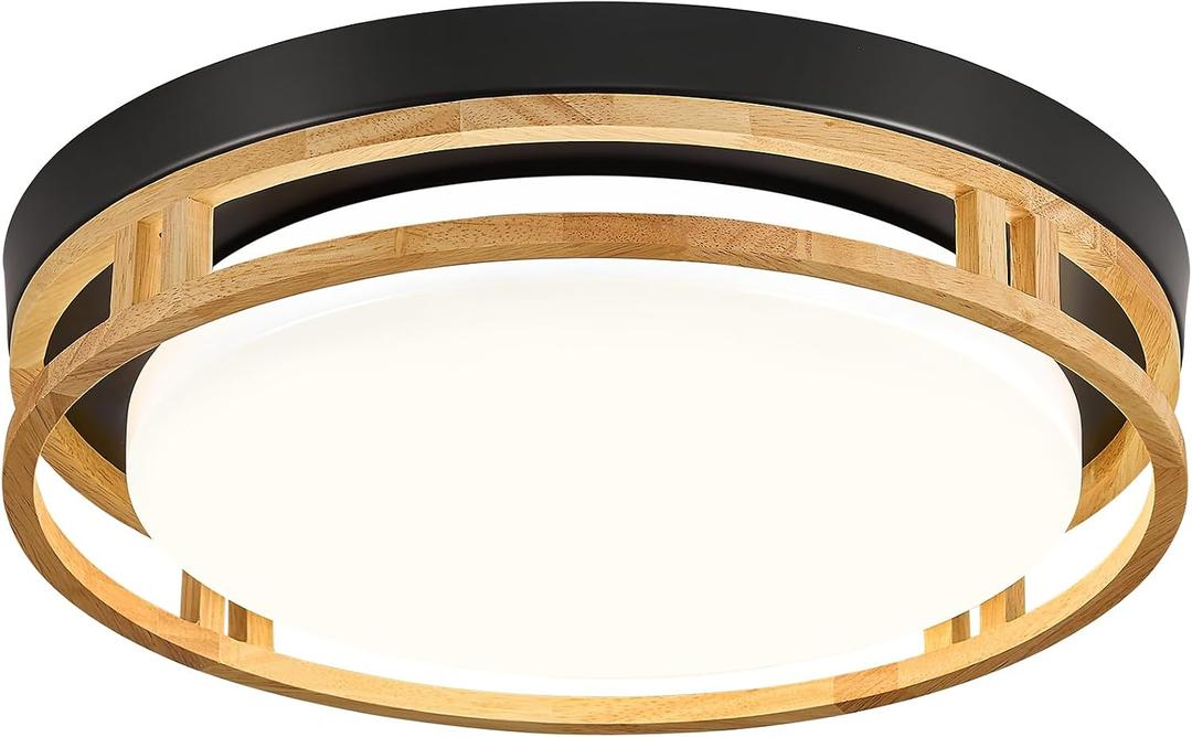 Dimmable LED Wood Ceiling Light, Black, 5CCT, 15.74 Inch