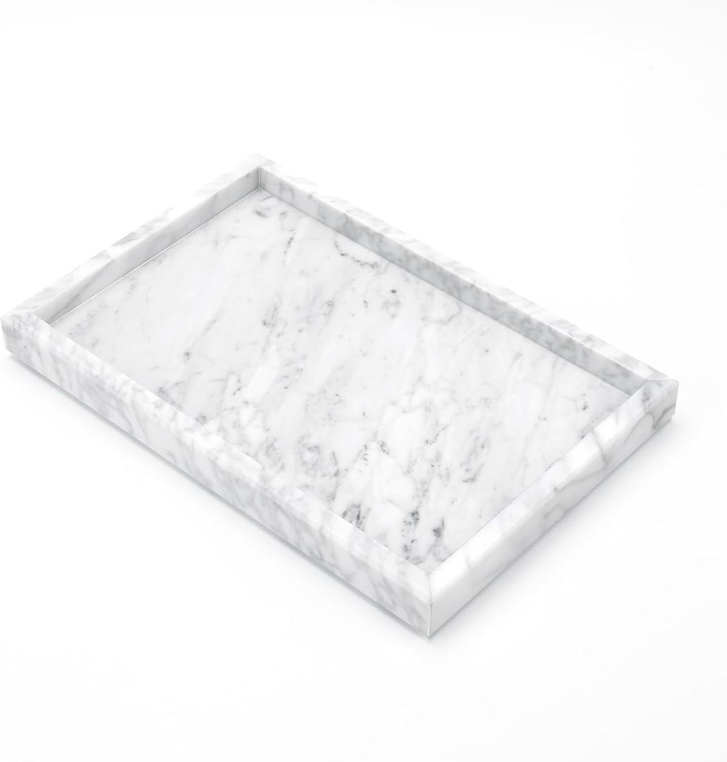 Yew & Tulip Natural Carrara White Marble Vanity Tray, Natural White Marble Serving Tray for Bathroom, Kitchen, Vanity, Home Decor, Wedding etc. (12" x 8" x 1.2")