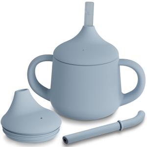 Moonkie Silicone Baby Sippy Cups | 3 Stages Training Cup Straw Cup for Infants Toddlers and Kid | 4 oz 1 Pack (Ether)