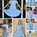 Arshiner Girls Dresses Summer Ruffle Sleeve Swiss Dot V Neck Twirl Birthday Party Midi Dress with Pockets (6, Light Blue)