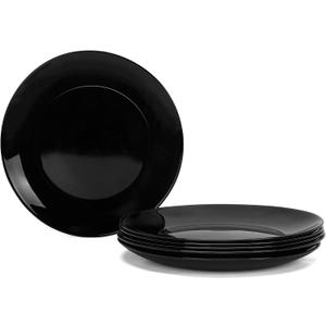 10.5 inch Dinner Plate Set of 6, Lightweight Round Opal Glass White Dinnerware Plates, Dishwasher and Microwave Safe (10.5 in - Dinner Plate, Black)