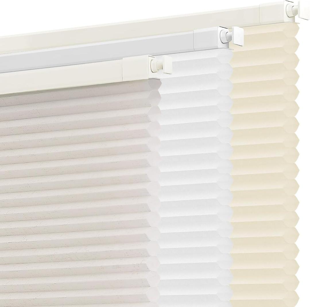 SUNOFF Cordless No Drill Light Filter Cellular Shades, 34" W x 48" H, Linen