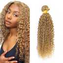 Honey Blonde Bundles Human Hair #27 Kinky Curly 1 Bundle 20 inch Honey Blonde Single Bundle Double Weft Real 27 Curly Wave Bundle Hair Extensions