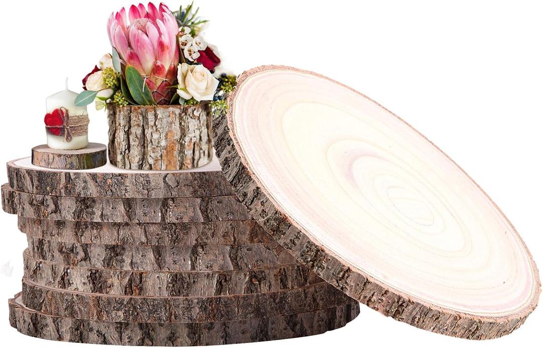 8 Pcs Wood Slices 9-10 Inches Natural Wood Rounds,Unfinished Centerpieces for Tables,Round Wooden Discs,Wooden Slices for Centerpieces/Crafts,Baby Shower,WeddingTable Decor, Forest Decor