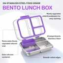 BABHAMNESS Stainless Steel Bento Lunch Box for Kids Adults, 3 Compartments Metal Bento Box with Transparent Lid & Silicone Container for Kids,Dishwasher-Safe,School & Travel,BPA-Free(Purple)