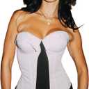 Women's Strapless Corset Top Sexy Office Chic Preppy Bustier with Satin Tie Accent Trendy Streetwear (White, S)