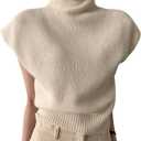 MakeMeChic Women's Turtleneck Sweater Vest Mock Neck Cap Sleeve Sleeveless Knit Tops Pullover Sweaters (Apricot, Small)