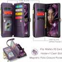 Defencase Compatible with Samsung Galaxy S22 Plus Case Wallet with RFID Blocking Card Holder for Women, PU Leather Magnetic Snap Flip Zipper Strap Phone Case Fit for Galaxy S22 Plus 5G 6.6", Purple