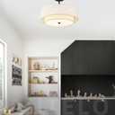 AUTELO Black Semi Flush Mount Ceiling Light, 3-Light 18" Flush Mount Ceiling Light in Black Finish with Drum Fabric Shade for Hallway Bedroom Kitchen, C2506 BK-18