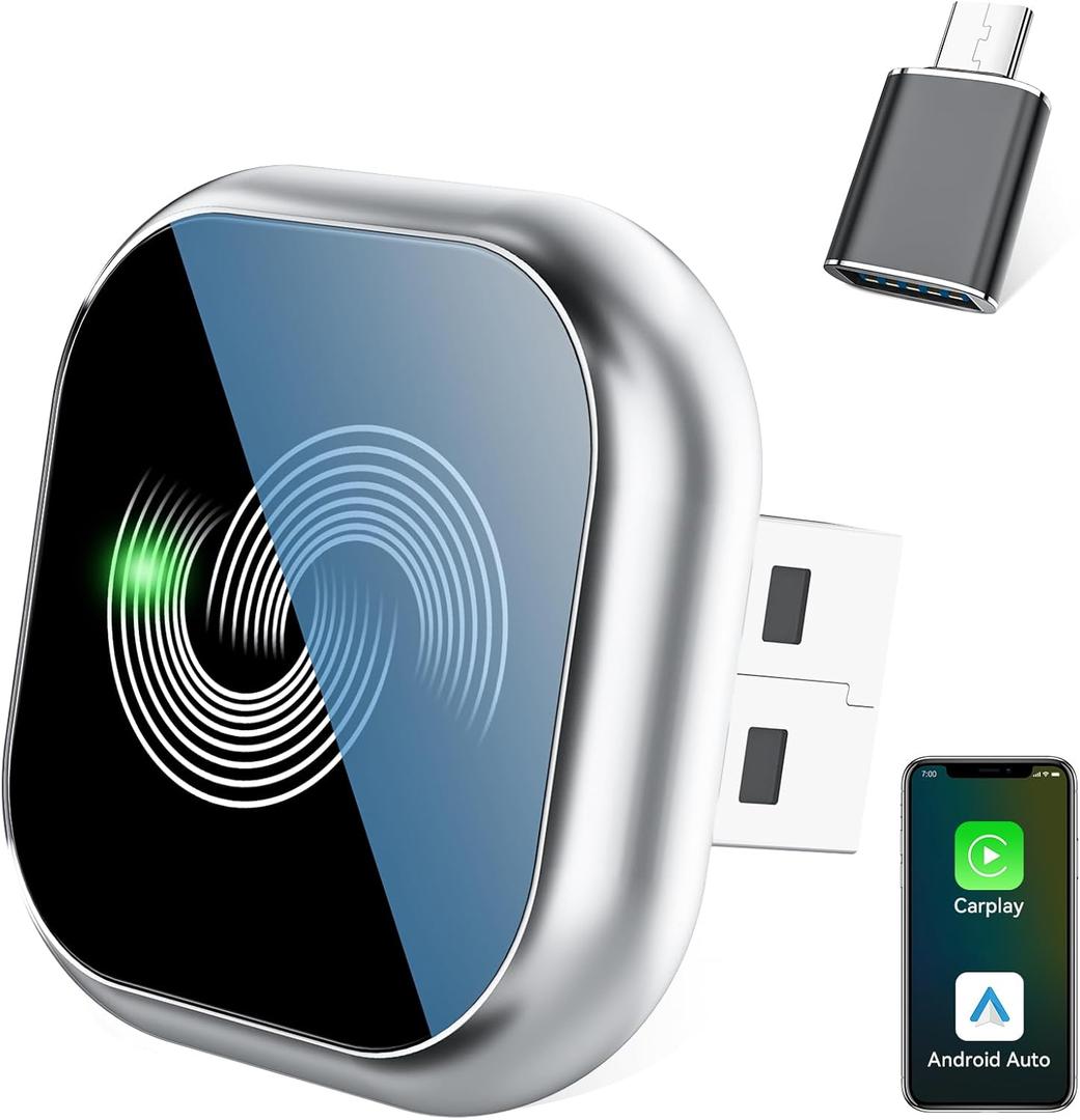 2026 Upgraded Wireless CarPlay Adapter, Bluetooth Car Play Wireless Adapter Mini 2-in-1 Android Auto Adapter, Plug & Play Zero Latency Auto-Connect, USB-A/Type-C Interface, Fits iOS 10+ & 2015+ Cars