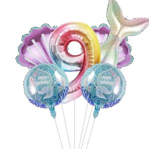 6 Pack Mermaid Birthday Decoration Mermaid Foil Large Number Balloons for Girls Under The Sea Mermaid Theme Baby Shower Birthday Favors（40inch Number balloon 9）