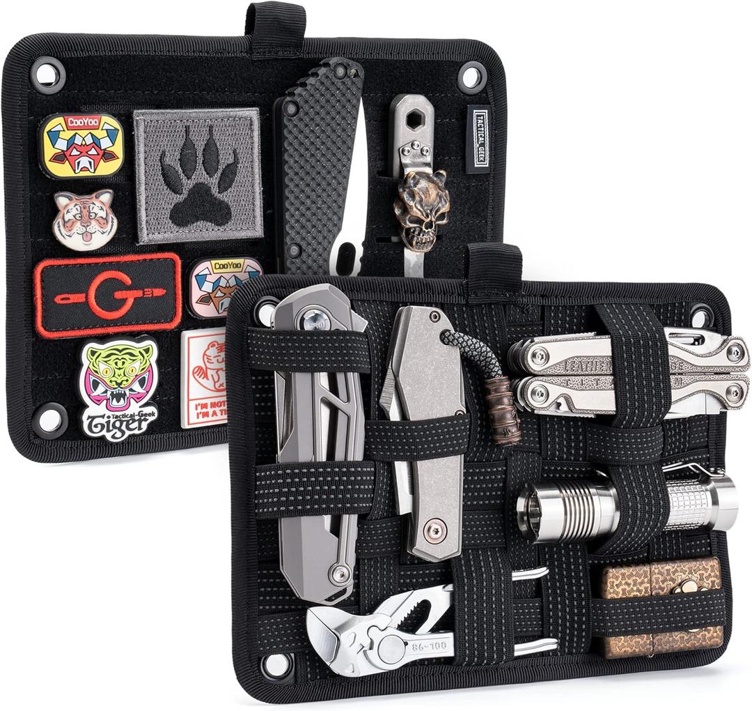 TACTICAL_GEEK TCM EDC Organizer Board, Backpack Anti-Slip Elastic Woven Board for Travel Gear, Elastic Grid Organizer for Electronics Accessories Travel Cables Chargers and More Black