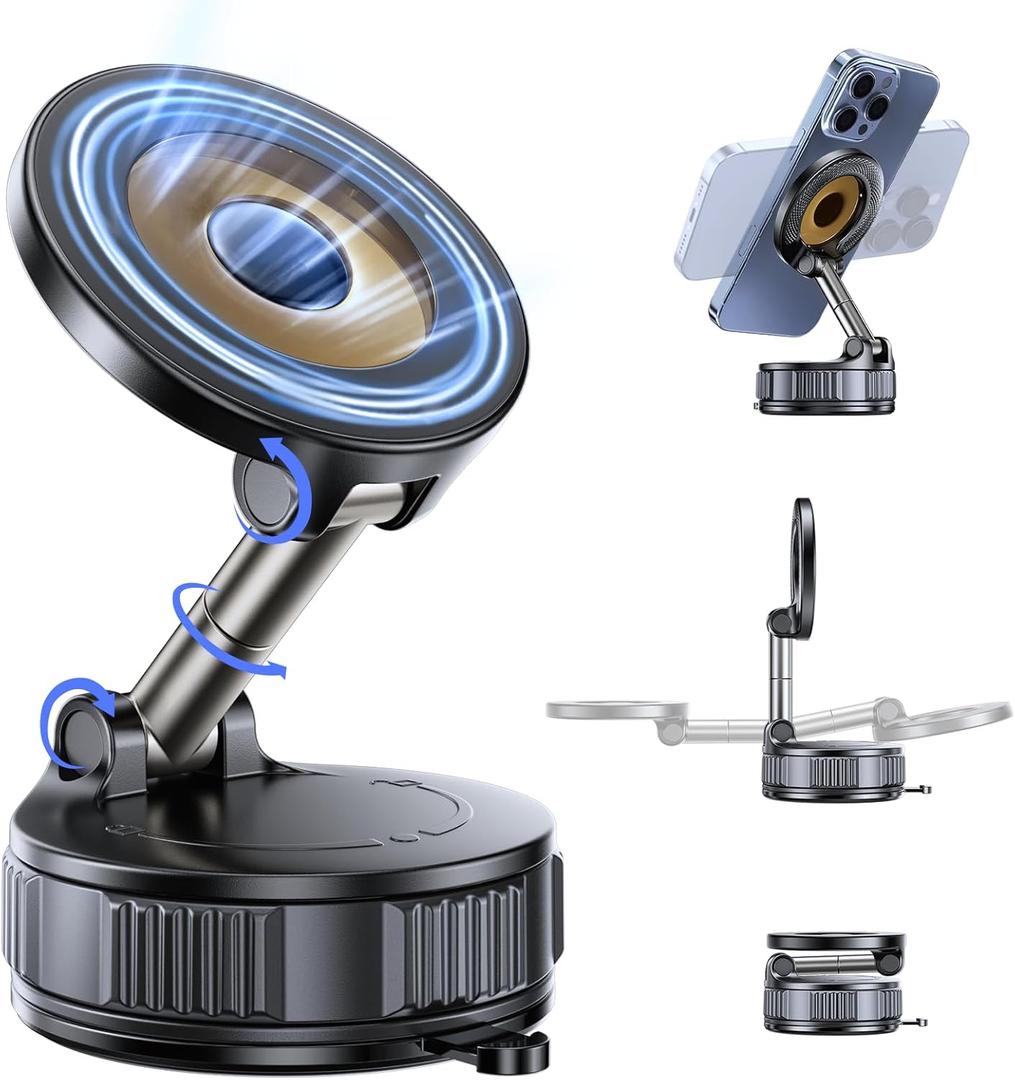 OUNIER Vacuum Magnetic Phone Holder for Car [120+LBS Strongest Suction & 3200gf Magnetic] 360 Adjustable Magsafe Car Phone Mount, Cell Phone Holders for Your Car for iPhone 17 Pro Max 16 15 14 13 12