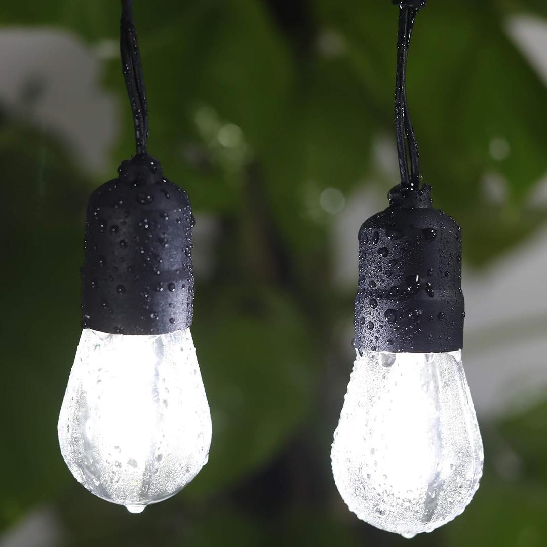 30ft Cool White LED Outdoor String Lights, Waterproof Festoon Light, 10 x Hanging Sockets with Shatterproof Light Bulbs for Backyard Garden Patio Pergola Gazebo Bistro Christmas Tree Wedding Party