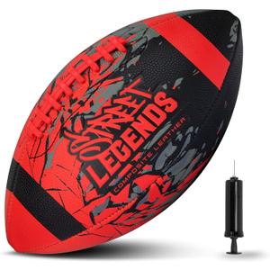 Street Legends Youth Football for Kids, Graffiti Printed Composite Leather Size 8 Football- Includes Pump, Made for Training, Practicing, & Recreational Play (Junior, Red)