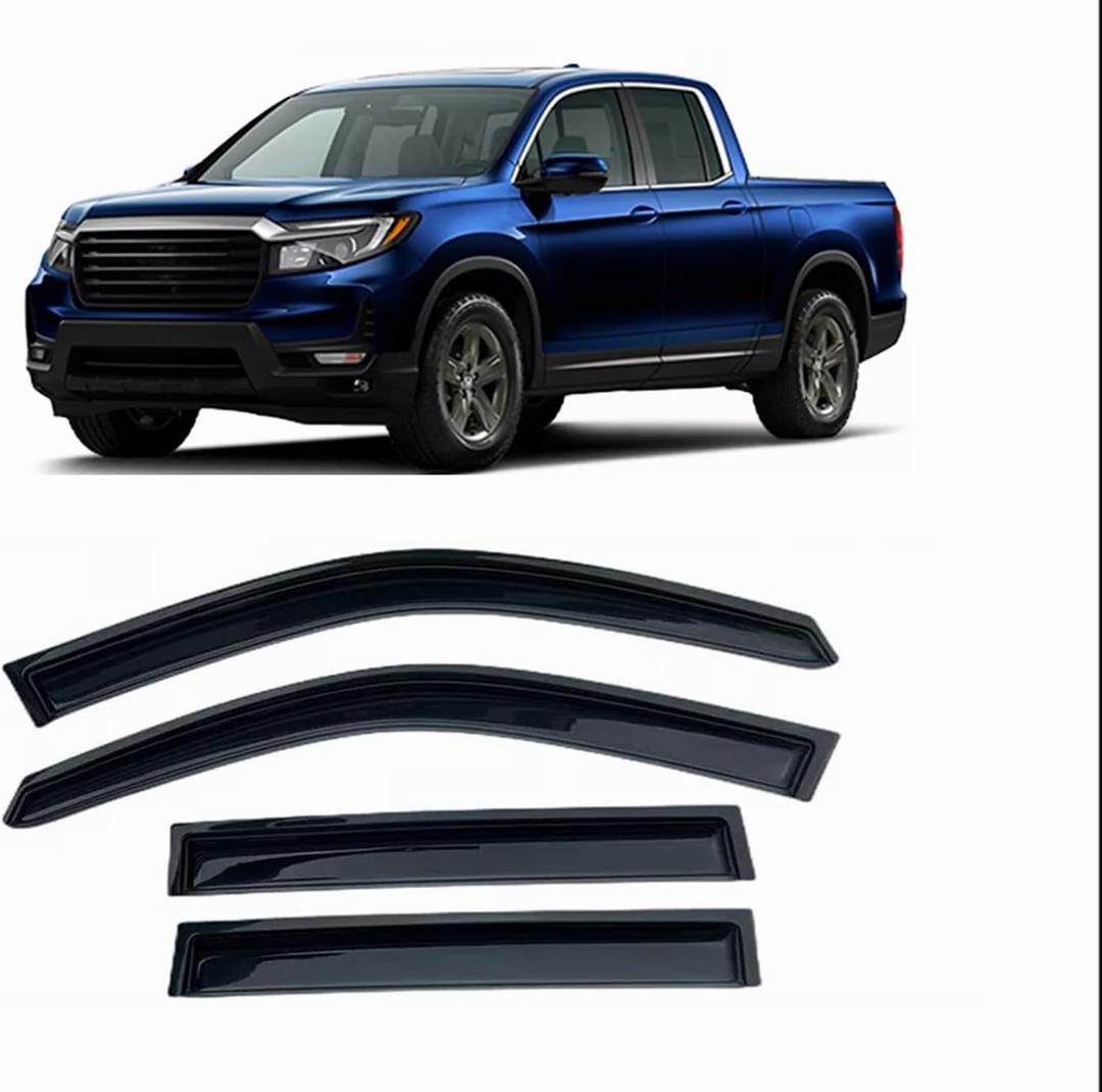 Tape-On Window Visors 4-Piece for 2017-2024 2025 Honda Ridgeline Sun Rain Guards Shield Shade Smoke