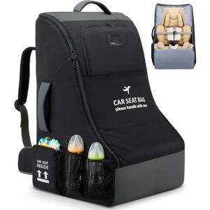 RAINSMORE Car Seat Travel Bag for Airplane Padded Car Seat Backpack Heavy-duty Car Seat Cover for Air Travel Gate Check Carseat Carrier Bags for Airport Fits Infant Carriers & Boosters