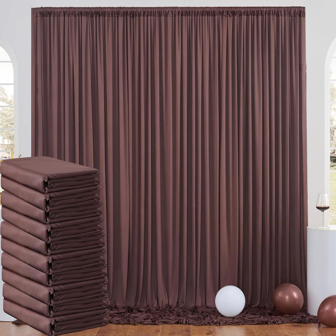 50ftx10ft Brown Wrinkle-Free Backdrop Curtain Drapes for Party, 10 Panels 5ftx10ft Brown Polyester Background Curtain Drapes Backdrop Decorations for Wedding, Birthday