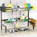 SNSLXH 4 Baskets 2-Tier Over The Sink Dish Drying Rack, 26.57"-35"