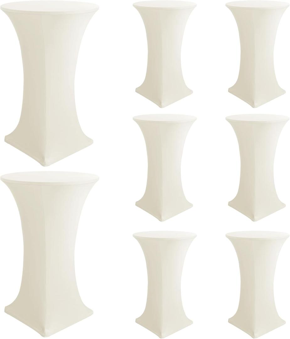Cocktail Table Covers-Spandex Round High Top Table Cloths 8 Pack 32x43 Inch-Cream Stretch Fitted Bar Tall Tablecloth for Pub Bistro Highboy Party Event Banquet Height Folding Satnding Tables