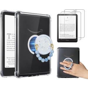 CoBak 3 in 1 Magnetic Clear Case with Ring Grip & Anti-Glare Screen Protector for 7" Kindle Paperwhite 2024 (12th Gen) & Colorsoft, Compatible with iPhone MagSafe, for Belkin/Anker Wireless Charging (Blue)