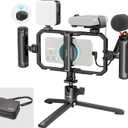 SmallRig All-in-One Universal Quick Release Phone Video Rig Kit Pro, Phone Stabilizer Rig Kit with LED Light Microphone QR Tripod Dual Handles Power Bank Holder, for Creator & Live Streaming - 4704