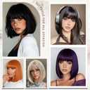 Black Bob Wig With Bangs Short Straight Black Wigs for Women Natural Looking Synthetic Wigs for Daily Cosplay Costume Wig (Black,12 Inch)