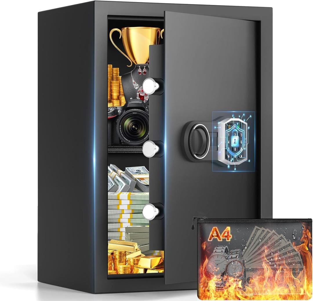 3.5 Cub Large Home Safe Fireproof Waterproof, Digital Fire proof Safe Box With Fireproof Bag, Combination Lock and Alarm Systerm, Anti-theft Safes for Home Files Ammo