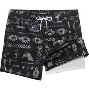 maamgic Mens Swim Trunks with Compression Liner 5 Inch, Quick Dry Bathing Suit with Zipper Pockets, No-Chafing Swim Shorts (X-Small, Dark West)