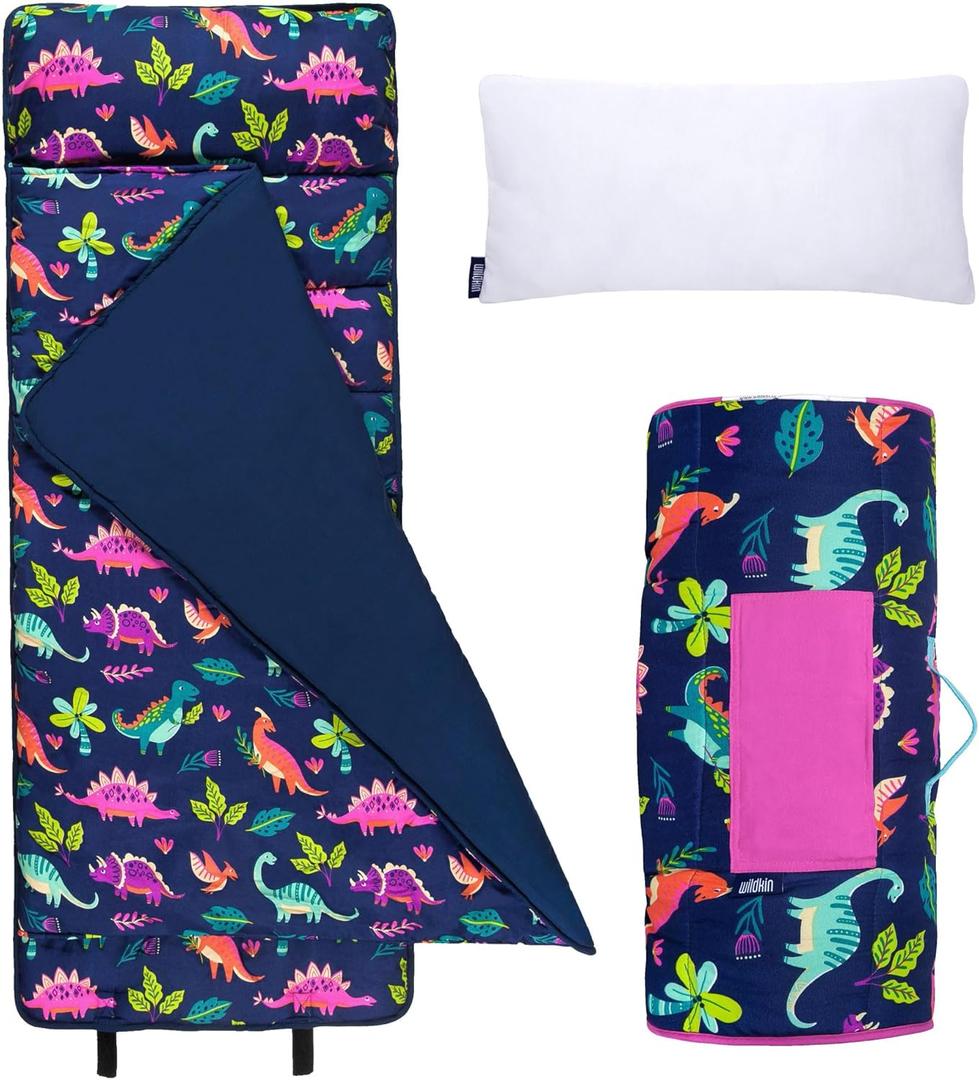 Wildkin Kids Microfiber Nap Mat  Soft Sleep Mat with Pillow, Ideal for School & Travel - Darling Dinosaurs