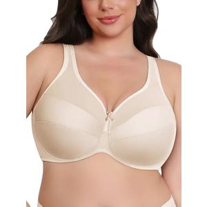 Baetty Bras for Women Underwire Plus Size Minimizer Bra for Heavy Breast Full Coverage Figure Support Womens Bra Unlined Cross Back Wide Straps Wire Unpadded Bras Beige 38H 38 H