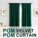 Christmas Green Velvet Curtains for Living Room 63" Pom Pom Room Darkening, 42"W x 63"L