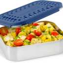 LunchBots Medium Uno Stainless Steel Sandwich Container - Open Design for Wraps - Salads or a Small Meal - Eco-Friendly - Dishwasher Safe and BPA-Free - Blue Dots (1 section)