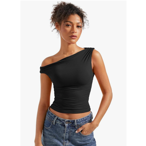 SUUKSESS Women Off Shoulder Tops Sleeveless Shirts Y2K Going Out Crop Tank Top, Small