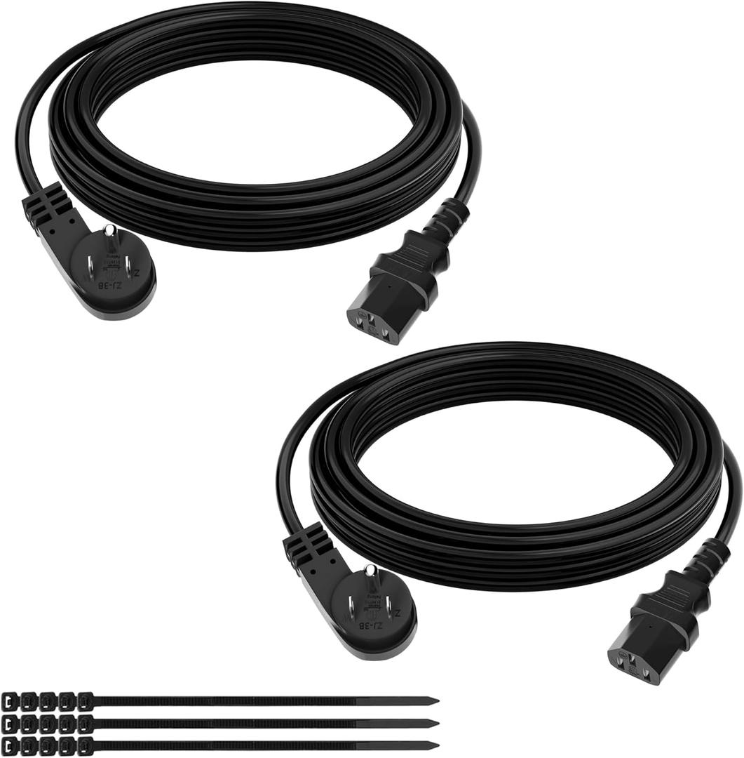 Elecan 3 Prong S Flat Plug Replacement Power Cord 1.5 FT/2 Pack-45 Degree Angled Plug-Low Profile Heatproof Flexible Durable AC Device Power Cable for Appliance, PC, TV, ETL 18AWG 125V 10A, with Ties