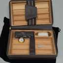 Tesonway Cigar Humidor, Travel Humidor Cigar Box and Cigar Lighter, Leather Cigar Case with Cedar Wood Tray, Hygrometer, Humidifier, Portable Cigar Humidor Cigar Accessories for Men, Holds 7 Cigars