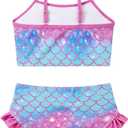 Little Girls Two Piece Mermaid Bikini Set Ruffle Adjustable Summer Beach Bathing Swimsuit 3-7 Years for Kids (4-5T, Mermaid Scale Pink)