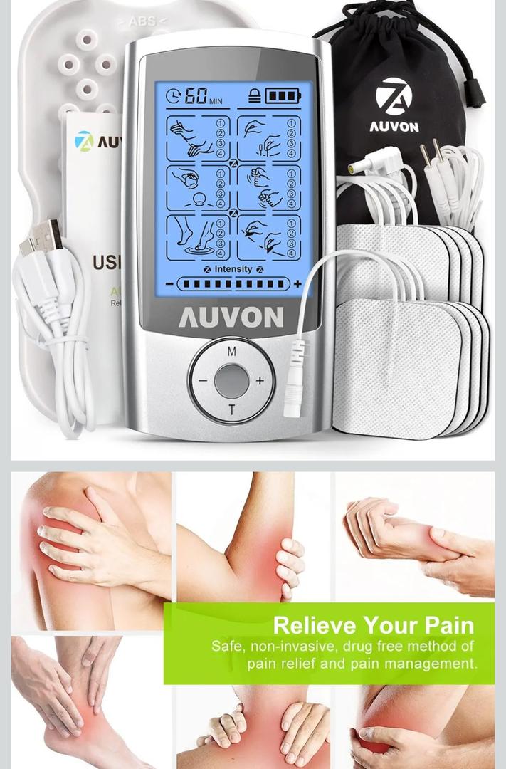 AUVON Rechargeable TENS Unit Muscle Stimulator, 24 Modes 4th Gen TENS Machine with 8pcs 2"x2" Premium Electrode Pads for Pain Relief