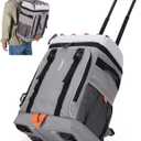 TOURIT 50 Cans Rolling Backpack, Double Deck & Dual-Bar Handle Travel Soft Cooler Bag with Wheels, 30L Space Beach Cooler Size 18"(15"+3")×13"×11",Grey
