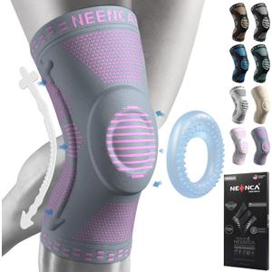 NEENCA Professional Knee Brace for Pain Relief, Medical Knee Support with Patella Pad & Side Stabilizers, Compression Knee Sleeve for Meniscus Tear, ACL, Joint Pain, Runner, Workout (Pink Gray, 3XL)
