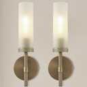 15" Hardwired Frosted Glass 2 PC Bathroom Wall Sconces, Handmade Knurled Brass Wall Light Fixture,Modern Vanity Light for Living Room,Hallway, Bedroom, Indoor Sconces