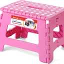 ACSTEP 9 Inch Folding Step Stool - The Lightweight Step Stool is Sturdy and Safe Enough. Opens Easy with One Flip. Great for Kitchen, Bathroom, Bedroom Pink