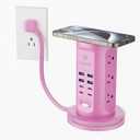 Power Strip Tower, kakyanill Surge Protector Tower 9 AC Outlets 8 USB (4 USB C), 6 Ft Retractable Extension Cord, Charging Station for Office Dorm Room, Purple